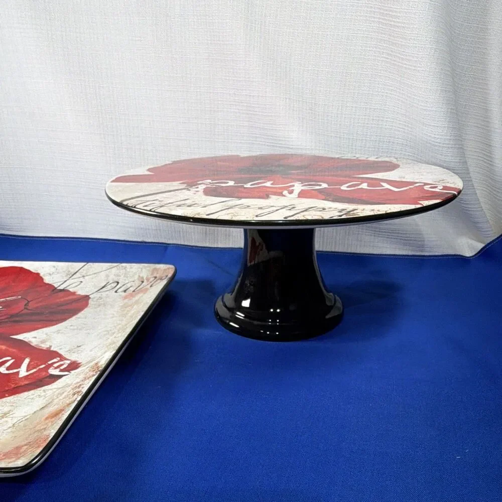 Certified International Midnight Poppy Ceramic Tray/Cake Plate